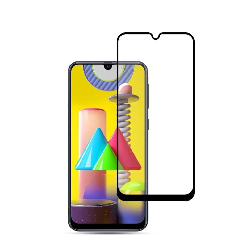 Защитное стекло 5D с полной проклейкой на Samsung A01 A015F / M015F Galaxy M01 Черное, артикул 01124 — запчасть GSM28.RU
