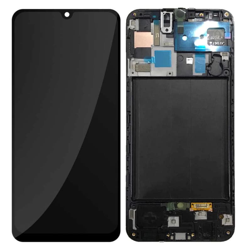 Дисплей для Samsung A505F Galaxy A50 в рамке + тачскрин (черный) (OLED), артикул 01560 — запчасть GSM28.RU