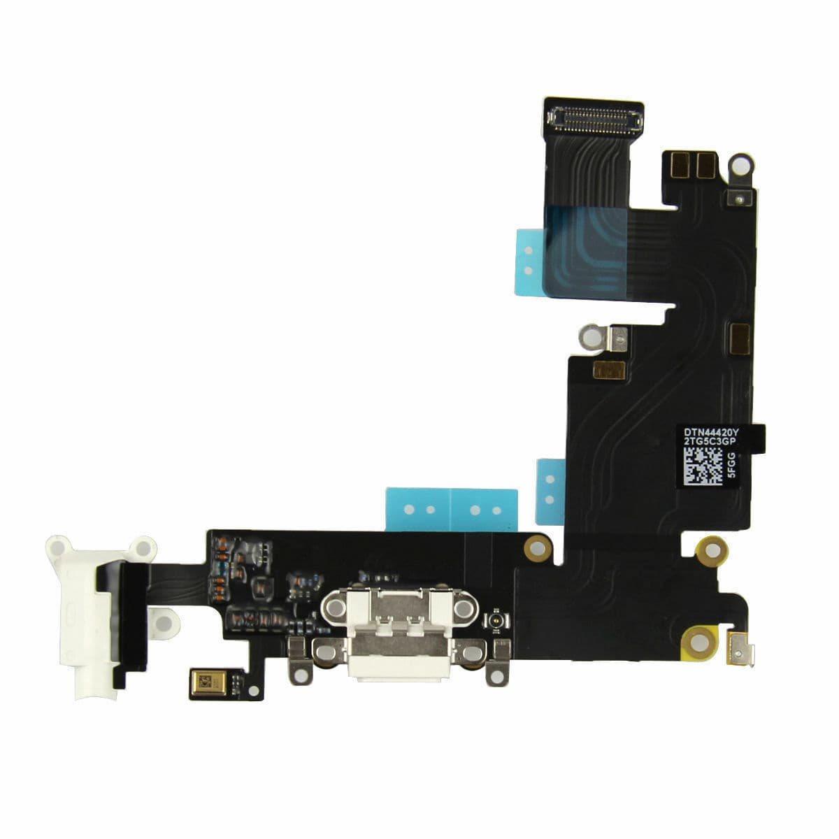 Шлейф для iPhone 6 Plus + разъем зарядки + разъем гарнитуры + микрофон (белый), артикул 00617 — запчасть GSM28.RU