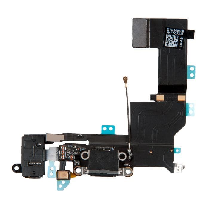 Шлейф для iPhone 5 + разъем зарядки + разъем гарнитуры + микрофон + антенна (черный), артикул 00631 — запчасть GSM28.RU