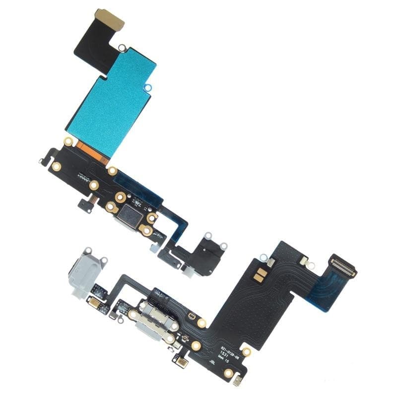 Шлейф для iPhone 6S Plus + разъем зарядки + разъем гарнитуры + микрофон (серый), артикул 00632 — запчасть GSM28.RU