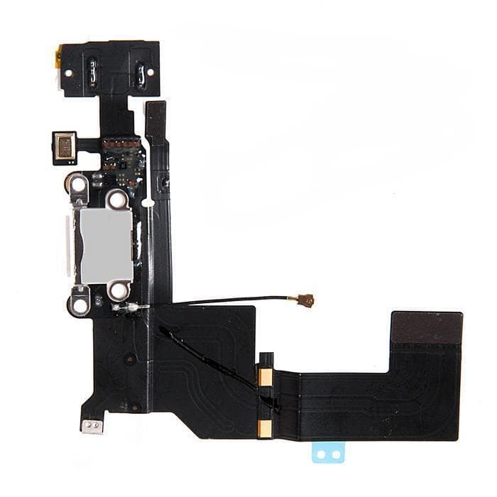 Шлейф для iPhone 5S + разъем зарядки + разъем гарнитуры (белый), артикул 00635 — запчасть GSM28.RU
