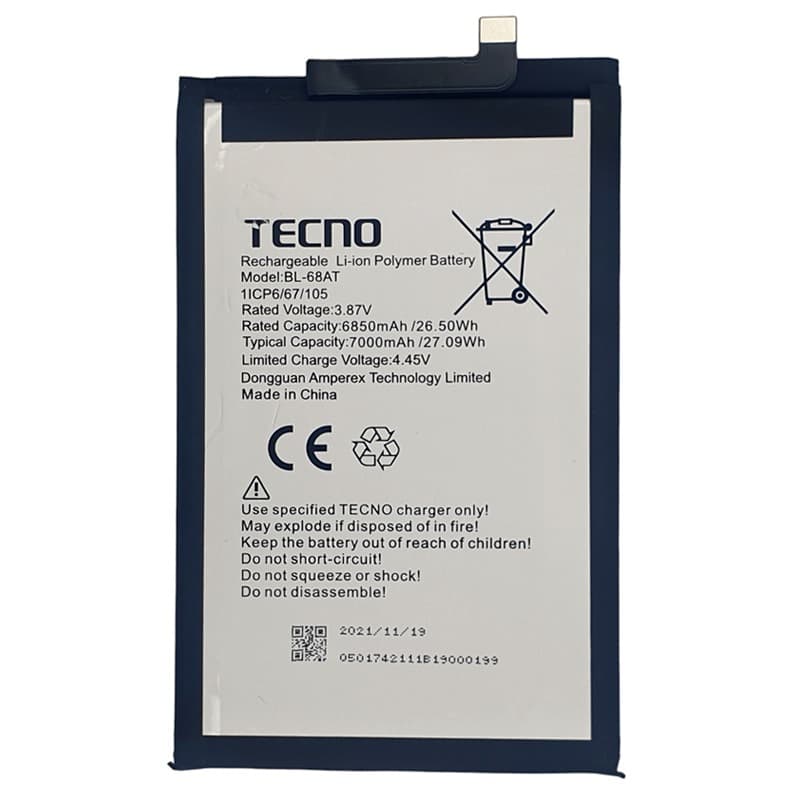 Аккумулятор для Tecno Pova 2 / Pova 3 (BL-68AT), артикул 02642 — запчасть GSM28.RU