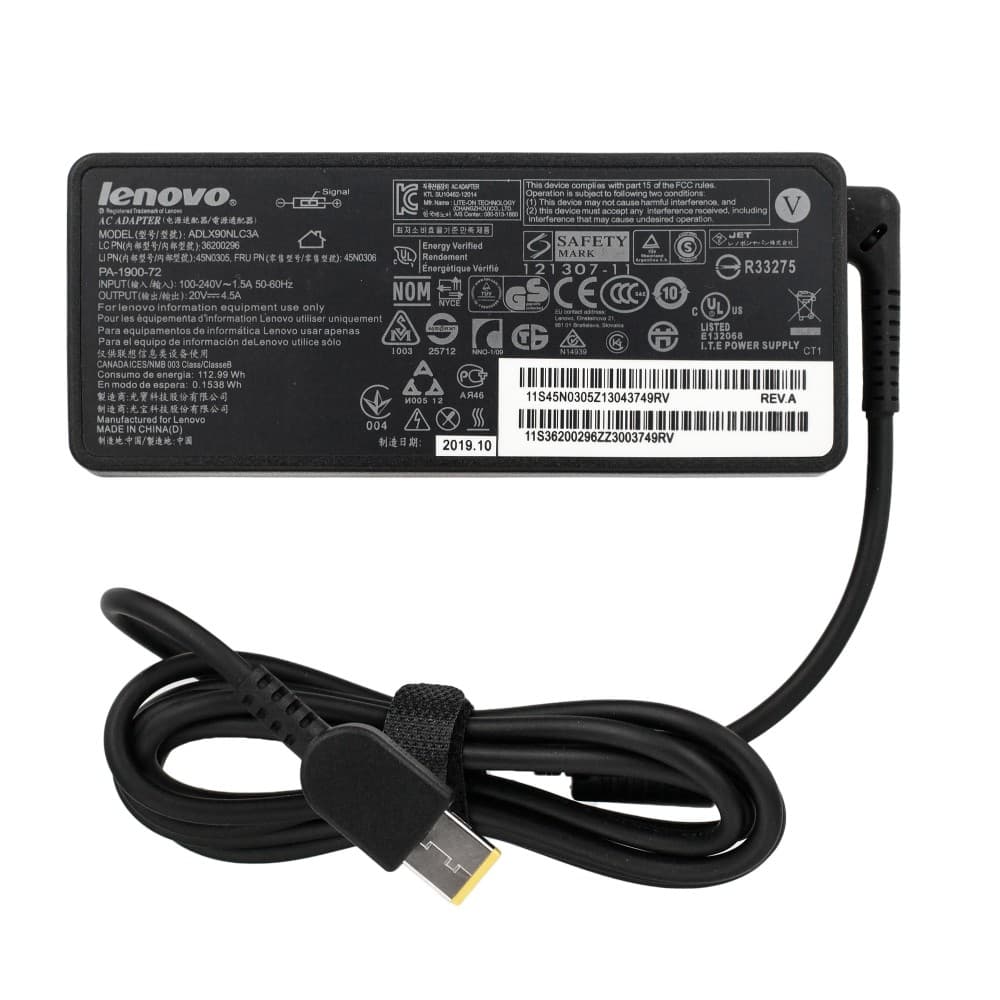 Блок питания для ноутбука Lenovo 20V 4,5A разъем прямоугольный, артикул 02671 — запчасть GSM28.RU