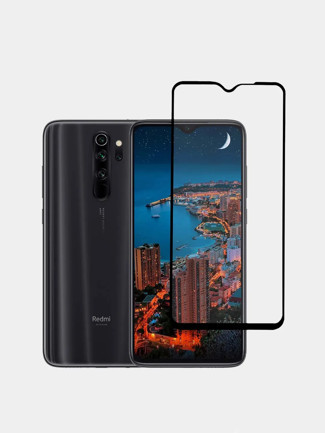 Защитное стекло 5D с полной проклейкой на Xiaomi Redmi Note 8 Pro чёрное