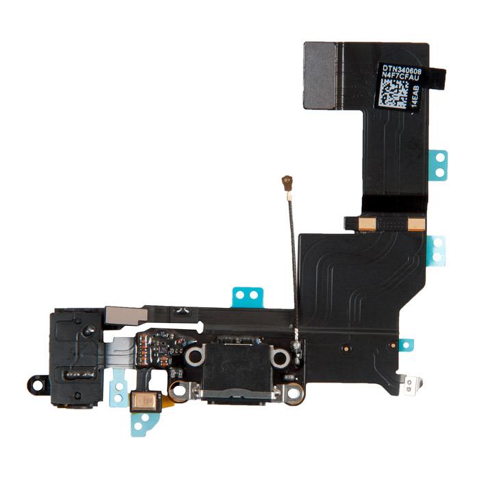 Шлейф для iPhone 5 + разъем зарядки + разъем гарнитуры + микрофон + антенна (черный)